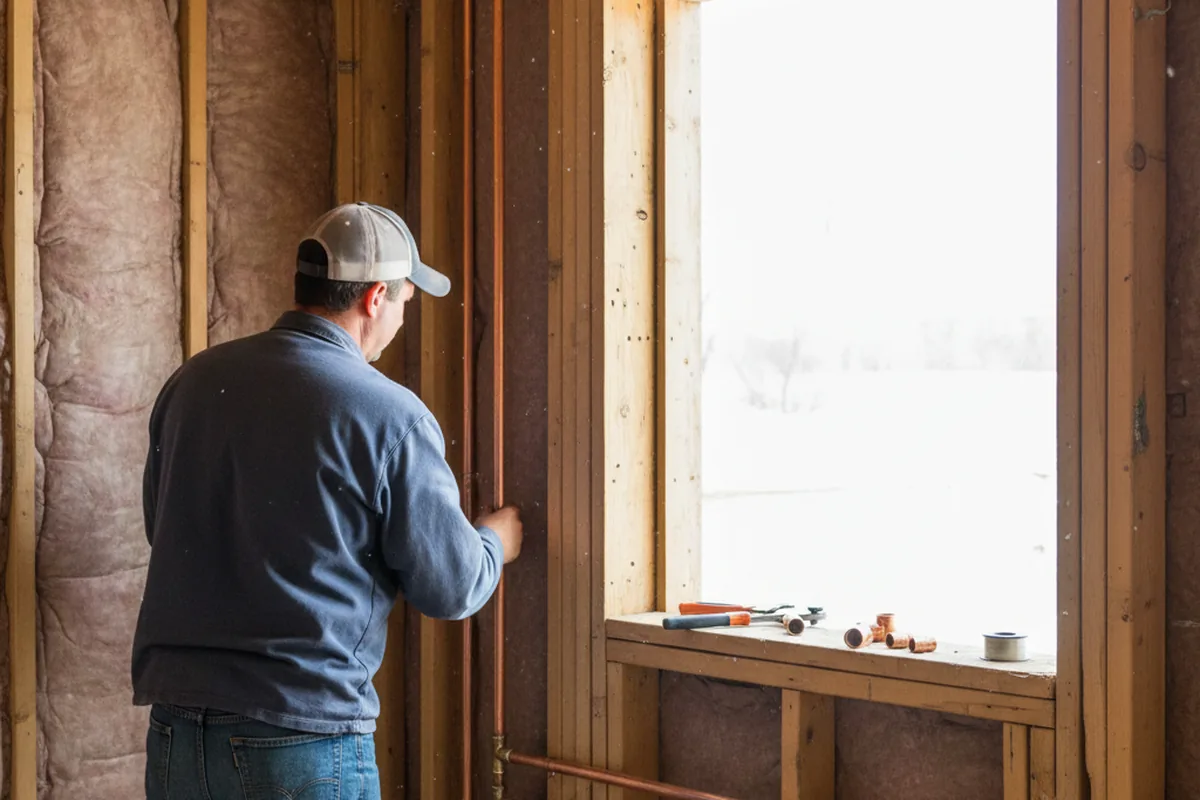 Licensed plumber running new copper supply lines in a Island Falls home